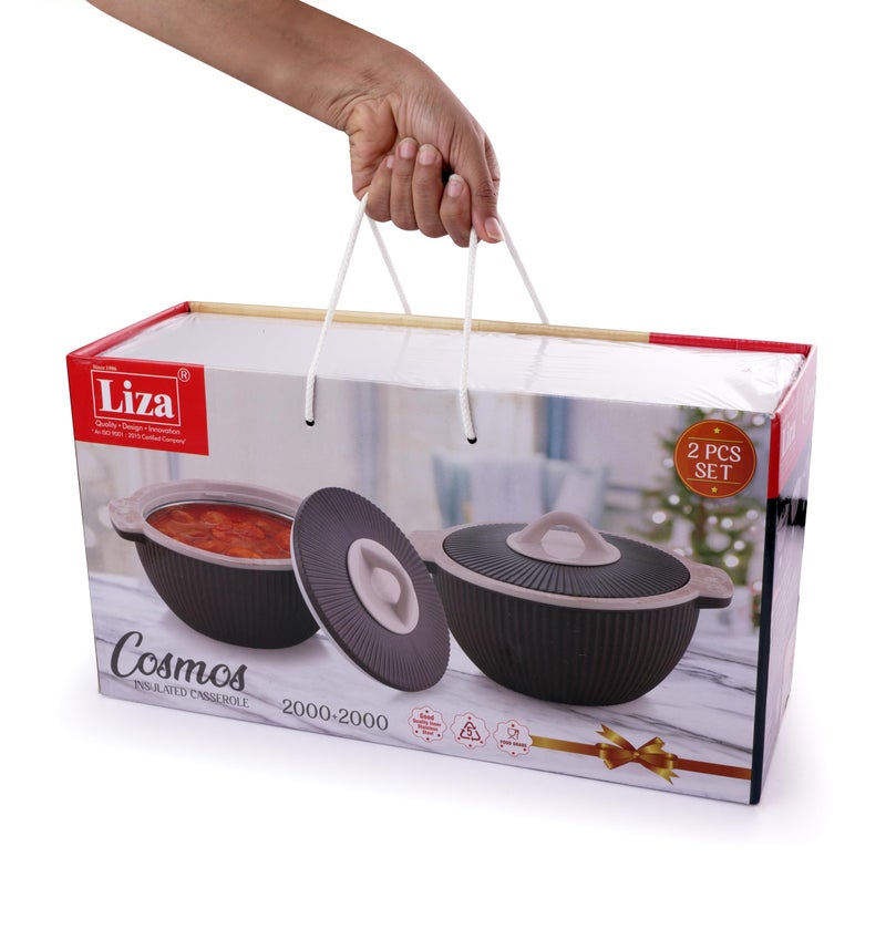 Liza Cosmos Set of 2 Casserole set, Round PU Insulated Inner Stainless Steel Casserole with Lid & Knob | BPA Free | Confident Grip Handle | Cosmos Casserole 2 PC Set - 1450ml + 1450ml (WHITE) - Image 3
