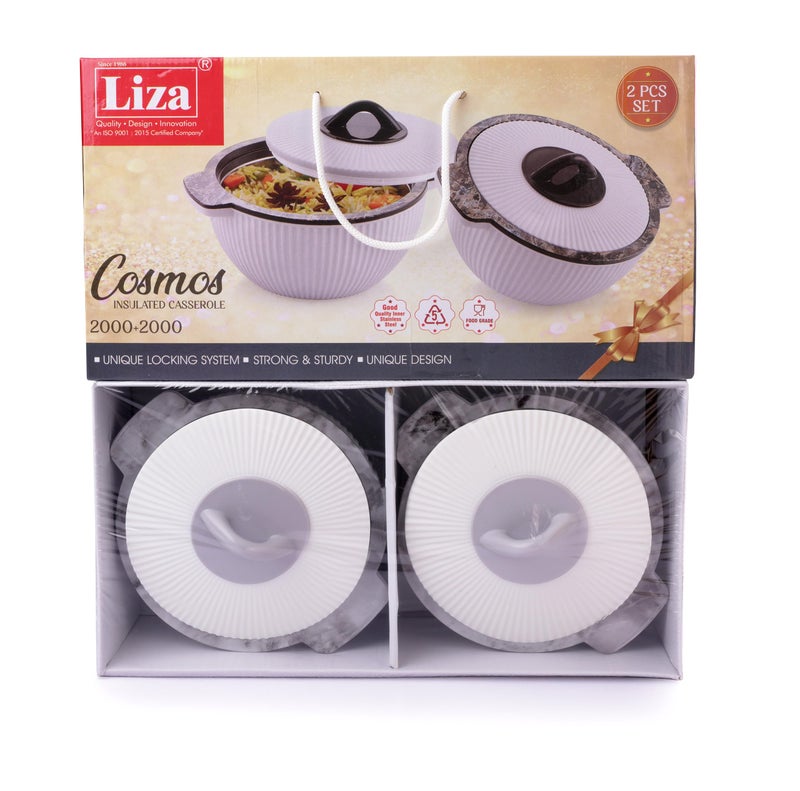 Liza Cosmos Set of 2 Casserole set, Round PU Insulated Inner Stainless Steel Casserole with Lid & Knob | BPA Free | Confident Grip Handle | Cosmos Casserole 2 PC Set - 1450ml + 1450ml (WHITE) - Image 4
