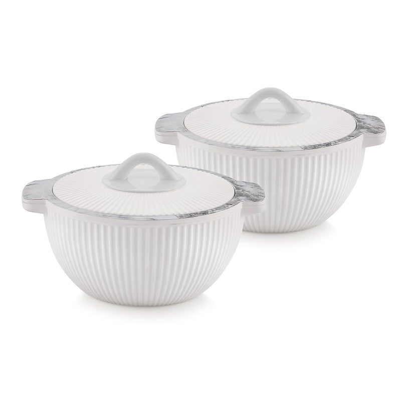 Liza Cosmos Set of 2 Casserole set, Round PU Insulated Inner Stainless Steel Casserole with Lid & Knob | BPA Free | Confident Grip Handle | Cosmos Casserole 2 PC Set - 1450ml + 1450ml (WHITE) - Image 2