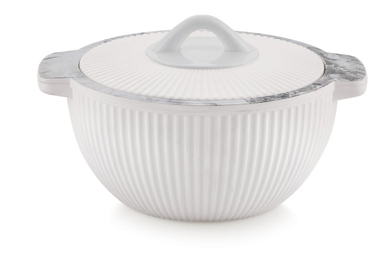 Liza Cosmos Set of 2 Casserole set, Round PU Insulated Inner Stainless Steel Casserole with Lid & Knob | BPA Free | Confident Grip Handle | Cosmos Casserole 2 PC Set - 1450ml + 1450ml (WHITE) - Image 1