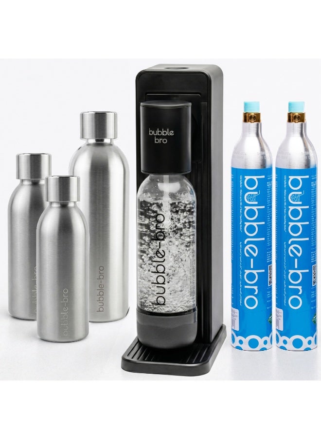 بابل-برو Bubblebro Origin Stainless Steel Edition - يأتي مع أسطوانتين من ثاني أكسيد الكربون سعة 60 لترًا، وزجاجة إضافية من الفولاذ المقاوم للصدأ سعة 1 لتر وزجاجتين من الفولاذ المقاوم للصدأ سعة 500 مل - إصدار محدود (أسود) - Image 1