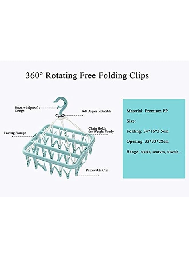 DUSALA Hileny Folding Hanging Drying Rack,Drip Hanger with Clip Foldable Clip Hanger 24 Clips Wind Drying Rack Multi Clip Towel Socks Bra Household Hanger (Blue)(Laundry Hanger Drying Rack) - Image 4