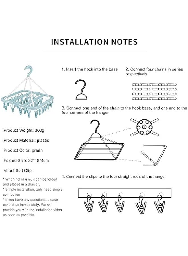 DUSALA Hileny Folding Hanging Drying Rack,Drip Hanger with Clip Foldable Clip Hanger 24 Clips Wind Drying Rack Multi Clip Towel Socks Bra Household Hanger (Blue)(Laundry Hanger Drying Rack) - Image 2