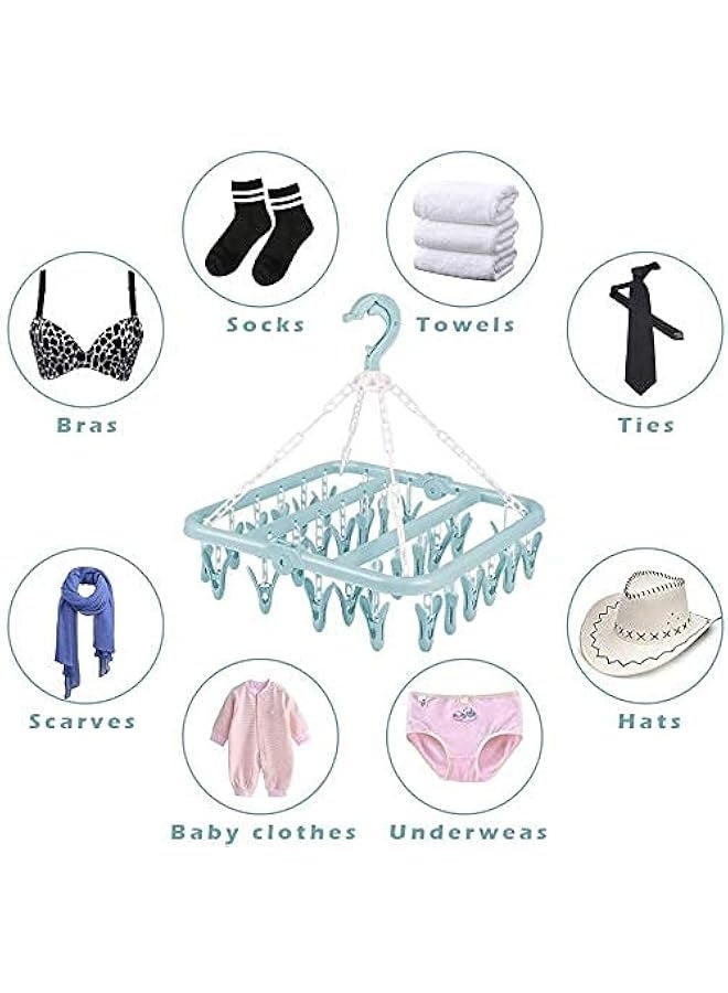 DUSALA Hileny Folding Hanging Drying Rack,Drip Hanger with Clip Foldable Clip Hanger 24 Clips Wind Drying Rack Multi Clip Towel Socks Bra Household Hanger (Blue)(Laundry Hanger Drying Rack) - Image 3