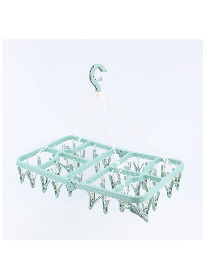 DUSALA Hileny Folding Hanging Drying Rack,Drip Hanger with Clip Foldable Clip Hanger 24 Clips Wind Drying Rack Multi Clip Towel Socks Bra Household Hanger (Blue)(Laundry Hanger Drying Rack) - Image 1