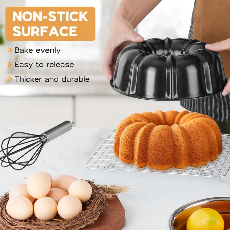 Onader 2 Pack Cake Pan Nonstick, 10 Inch Round Fluted Tube Pans for Baking Pound Cakes, 10 Cups Large Heavy Duty Carbon Steel Baking Mold, Black - Image 4