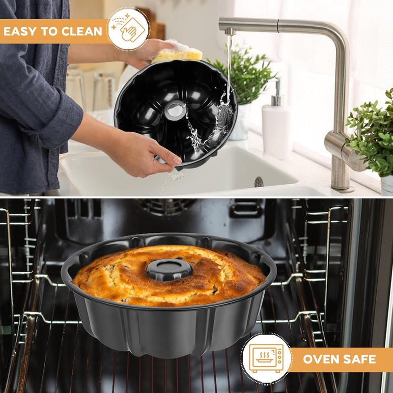 Onader 2 Pack Cake Pan Nonstick, 10 Inch Round Fluted Tube Pans for Baking Pound Cakes, 10 Cups Large Heavy Duty Carbon Steel Baking Mold, Black - Image 5