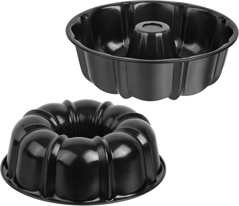 Onader 2 Pack Cake Pan Nonstick, 10 Inch Round Fluted Tube Pans for Baking Pound Cakes, 10 Cups Large Heavy Duty Carbon Steel Baking Mold, Black - Image 1