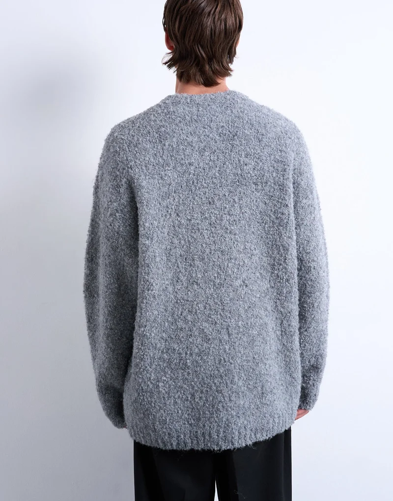 TOPMAN Relaxed Fit Boucle Jumper In Light Grey