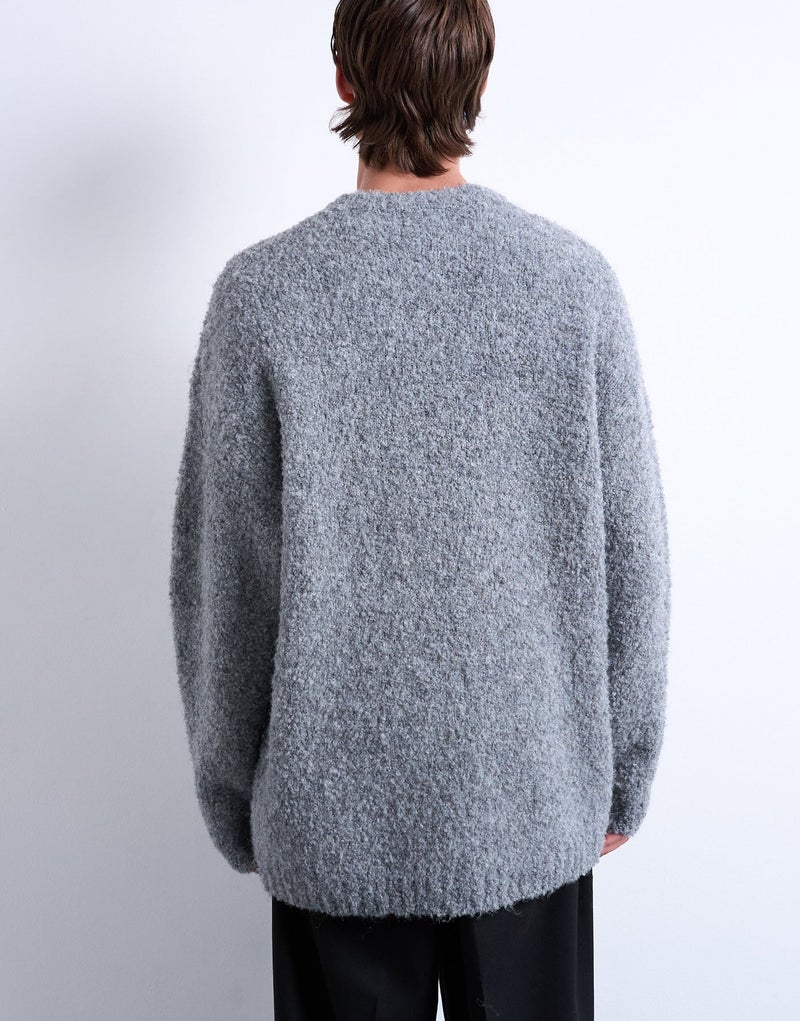 TOPMAN Relaxed Fit Boucle Jumper In Light Grey - Image 2