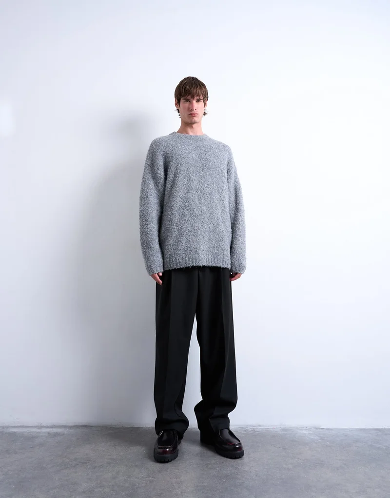 TOPMAN Relaxed Fit Boucle Jumper In Light Grey