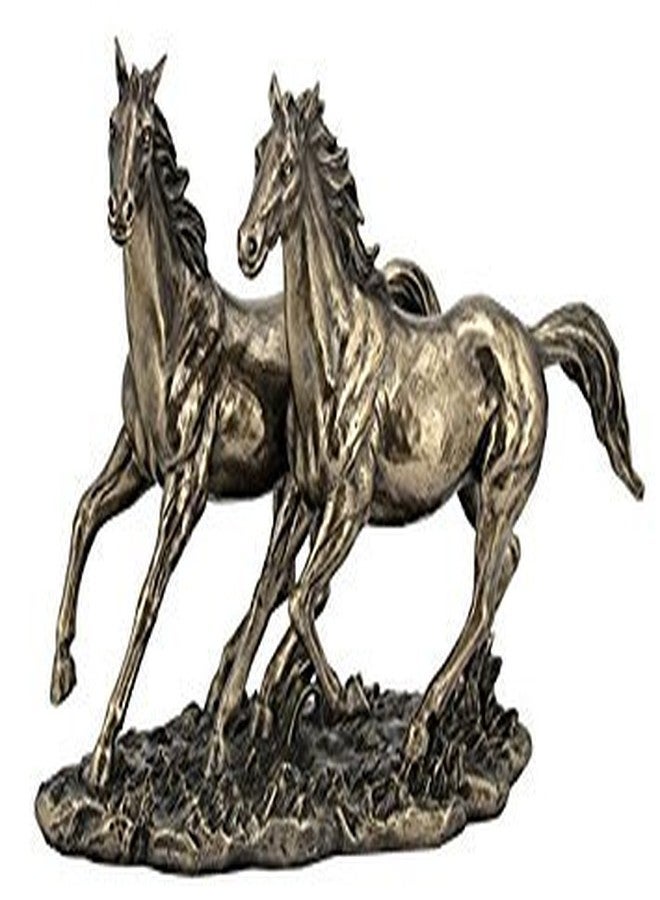 11 Inch Cold Cast Bronze Color Sprinting Horses Figurine Statue Decor