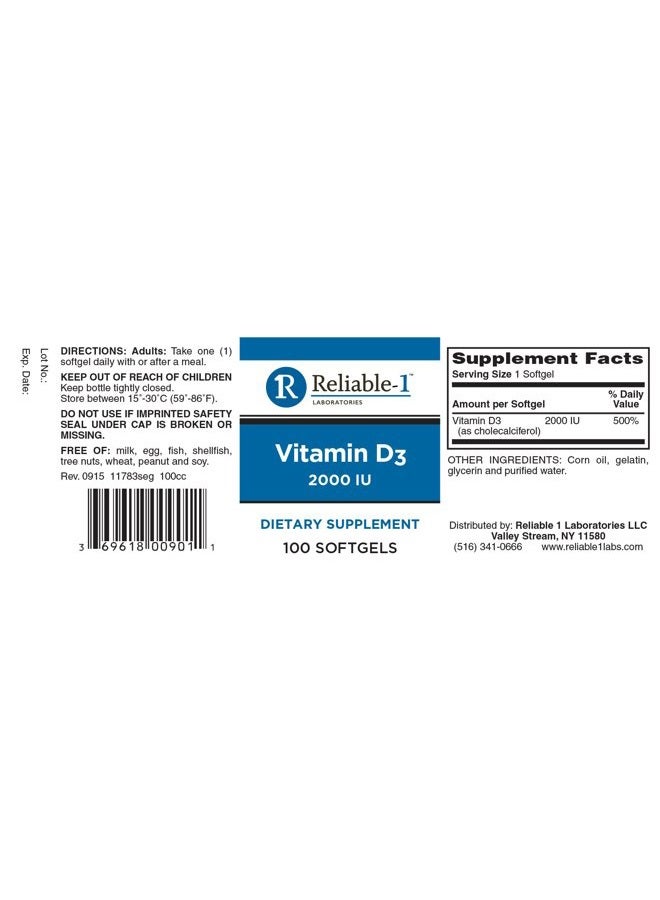 Reliable 1 Laboratories Vitamin D3 2000 Iu Softgels, 100 Count - Image 2