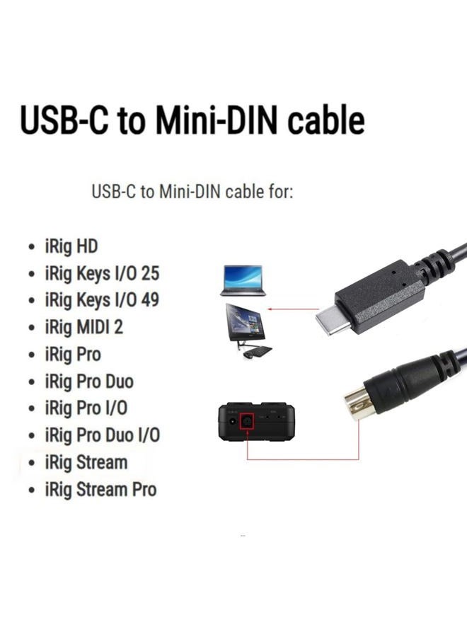 Teykst USB-C to Mini-Din MIDI 7 Pin Male Cable, Compatible with IK Multimedia iRig Series HD, HD-A, Keys I/O 25, I/O49, MIDI 2, Pro, Pro Duo, Pro Duo I/O, Pro I/O, Stream,Black (Length: 1m/3.3ft) - Image 2