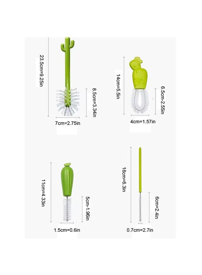 بون فرشاة بشكل صبار لتنظيف القوارير من بون، مجموعة من 4 قطع، أخضر - Image 3