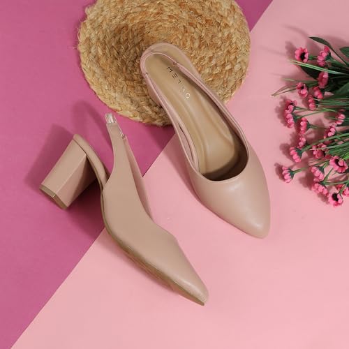 Metro Women's Pink Pointed Toe Slingback Flats with Elastic Heel Strap UK/4 EU/37(31-1046) - Image 2