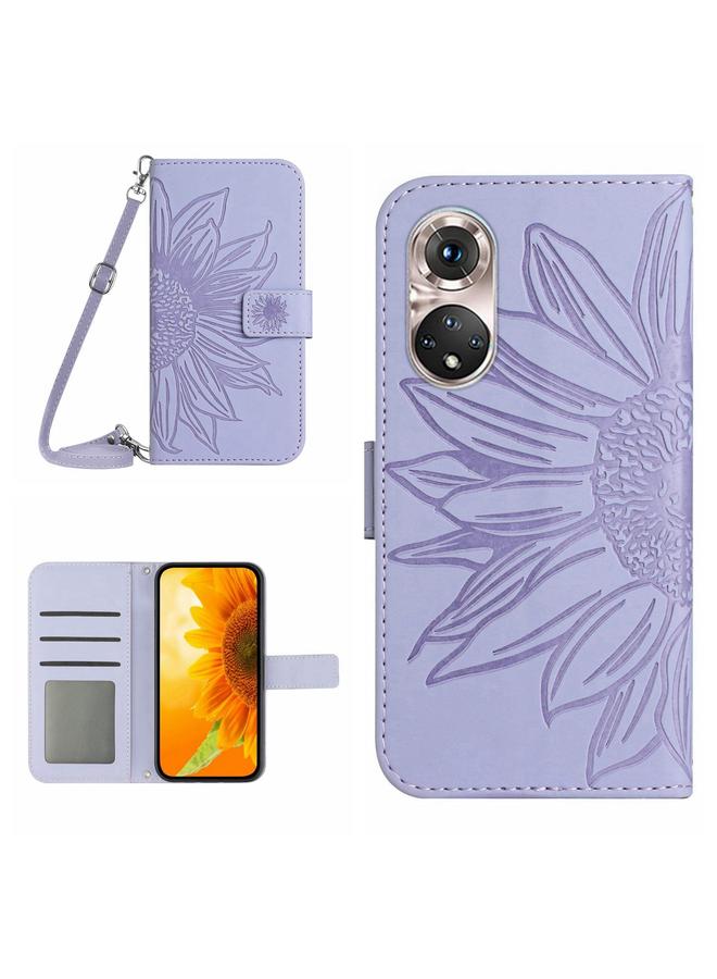 Zaboon Case For Huawei P50 Pro Skin Feel Sun Flower Pattern Flip Leather Phone Case with Lanyard - Image 1