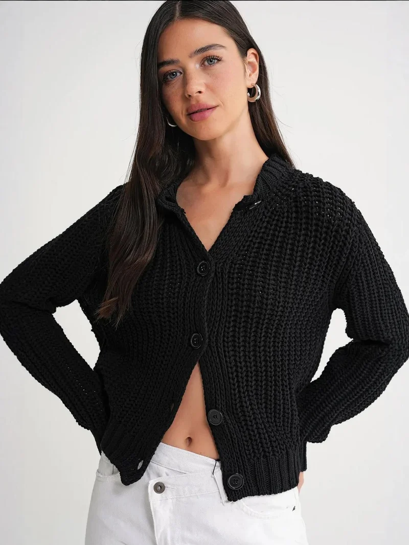 MixRay Mixray Textured Ribbed Knit Cardigan with Buttons