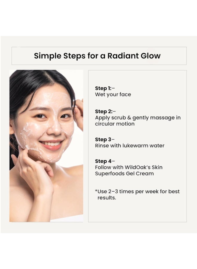 WILD OAK WildOak Korean Rice Enzyme Face Scrub | Brightening, De-Tan & Pigmentation Care | With Kojic Acid, Alpha Arbutin & Hyaluronic Acid | Gentle Scrub for Glass Skin, Hydration & Smooth Glow | 100gm - Image 4