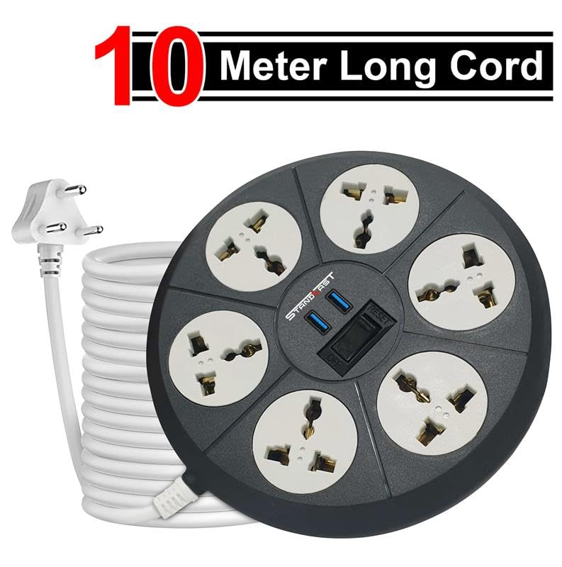 STANDLAST 6-Socket Extension Board with 2 USB (2.4A) | 10 Meter Surge Protector & 10A Spike Guard | Heavy Duty Extension Cord | Universal Socket Power Strip for Home,Office,TV, PC & Appliances - Grey - Image 5