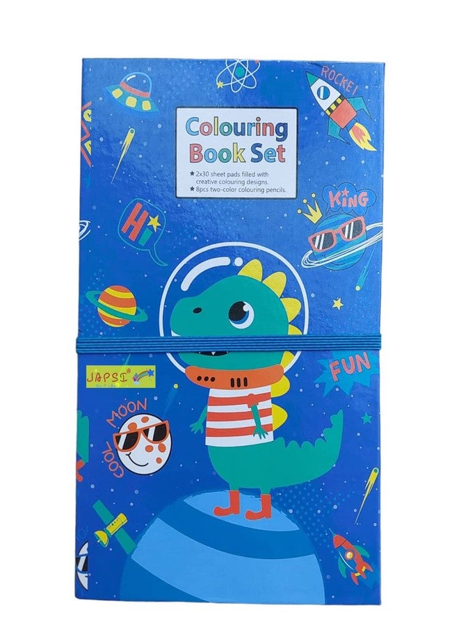 JAPSI Colouring Book Kit for Kids | Colouring Book/Pad with 8 Double Side Color Pencils | Color Drawing Book | Art and Craft Set for 3 Years & Above | Gift for Boys, Girls & Toddlers (Dinosaur Theme) - Image 1
