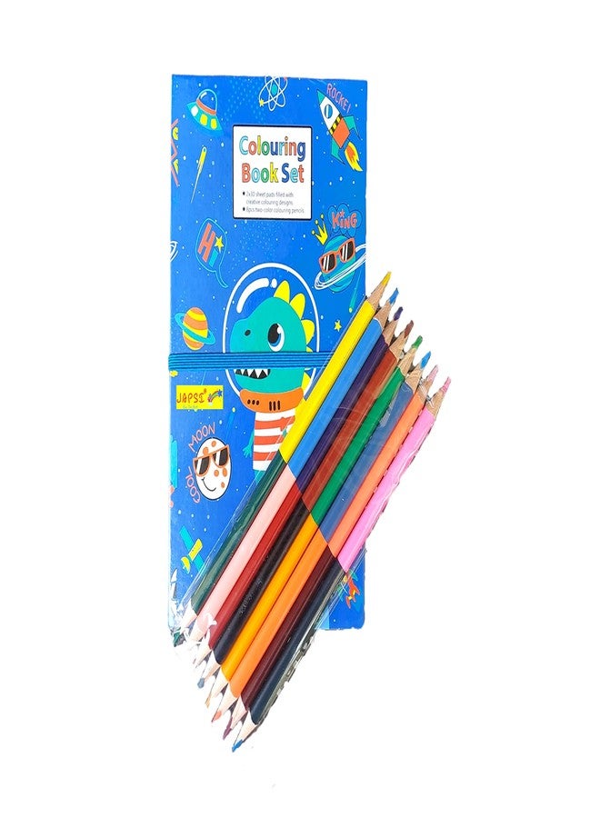 JAPSI Colouring Book Kit for Kids | Colouring Book/Pad with 8 Double Side Color Pencils | Color Drawing Book | Art and Craft Set for 3 Years & Above | Gift for Boys, Girls & Toddlers (Dinosaur Theme) - Image 2