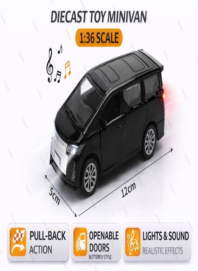 SQUIDSY 1:36 Scale Toyota Alphard Toy Car – Die-Cast Metal Pull Back MPV Model with Openable Doors, Lights & Sound – Alloy Mini Car Gift for Kids, Boys & Collectors (Black) - Image 4