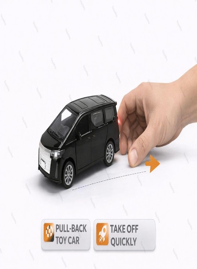 SQUIDSY 1:36 Scale Toyota Alphard Toy Car – Die-Cast Metal Pull Back MPV Model with Openable Doors, Lights & Sound – Alloy Mini Car Gift for Kids, Boys & Collectors (Black) - Image 3
