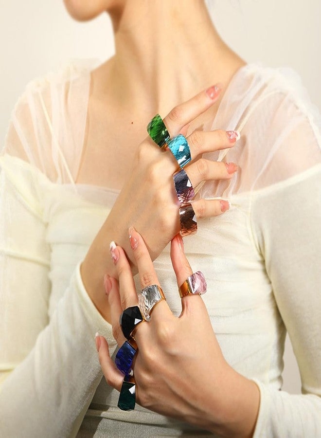 OIDIMS خاتم من الفولاذ المقاوم للصدأ مطلي بالذهب، مرصع بأحجار الزركونيا المكعبة الكبيرة، خاتم أنيق وجذاب مرصع بأحجار الراين، مثالي لحفلات الكوكتيل وأعياد الميلاد، مقاس 9، مصنوع من المعدن. - Image 3