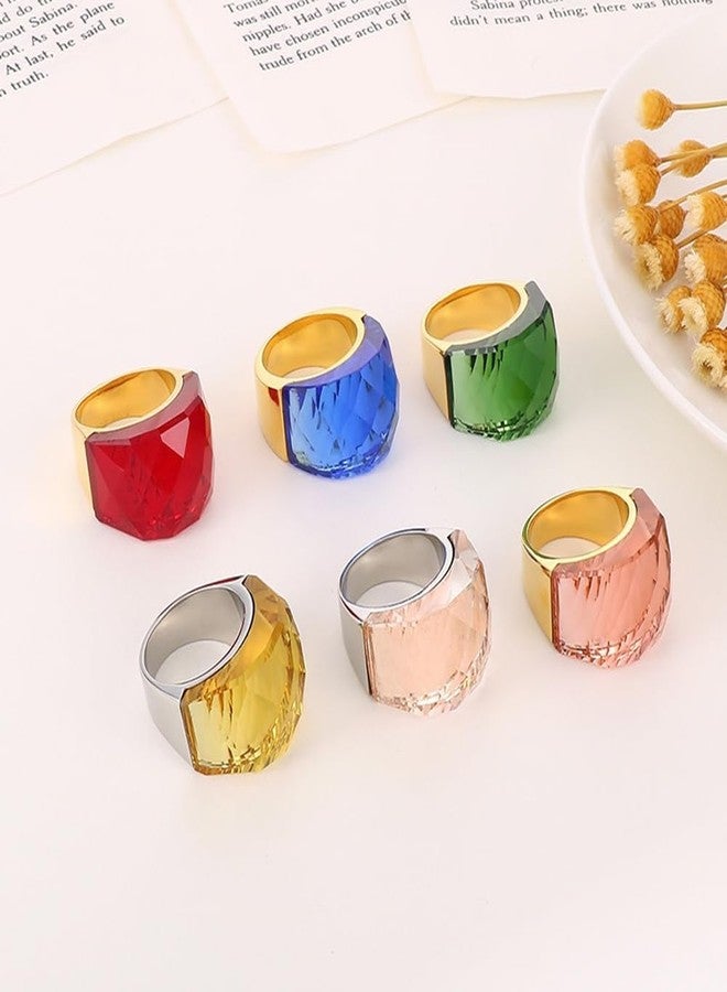 OIDIMS خاتم من الفولاذ المقاوم للصدأ مطلي بالذهب، مرصع بأحجار الزركونيا المكعبة الكبيرة، خاتم أنيق وجذاب مرصع بأحجار الراين، مثالي لحفلات الكوكتيل وأعياد الميلاد، مقاس 9، مصنوع من المعدن. - Image 5