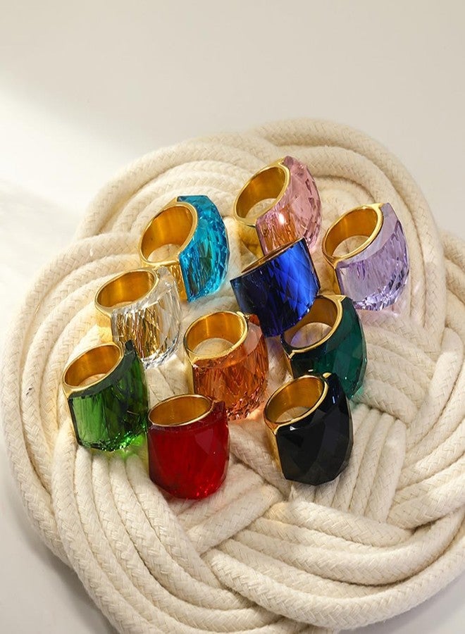 OIDIMS خاتم من الفولاذ المقاوم للصدأ مطلي بالذهب، مرصع بأحجار الزركونيا المكعبة الكبيرة، خاتم أنيق وجذاب مرصع بأحجار الراين، مثالي لحفلات الكوكتيل وأعياد الميلاد، مقاس 9، مصنوع من المعدن. - Image 4