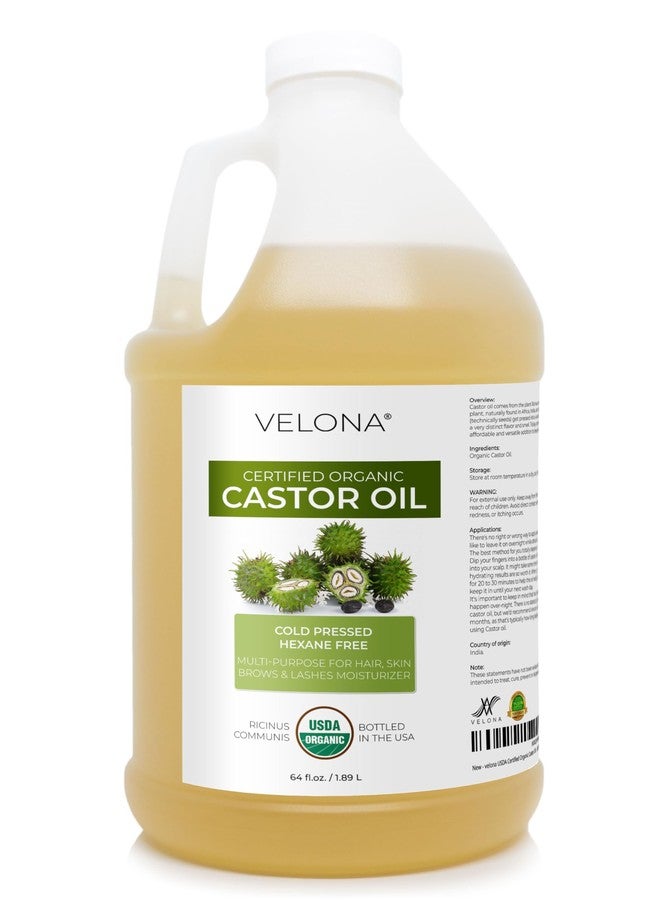 velona USDA Certified Organic Castor Oil - 64 fl oz | For Hair, Boost Eyelashes, Eyebrows | Cold pressed, Natural Oil, USP Grade | Hexane Free - Image 1