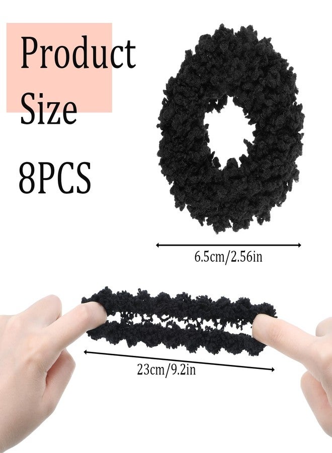 Ajcotahm 8PCS Plush Scrunchie Hair Ties, Large Black Fluffy Elastic Hair Bands, Soft Fuzzy Solid Color Cute Ponytail Holders Hair Accessories for Women and Girls - Image 2