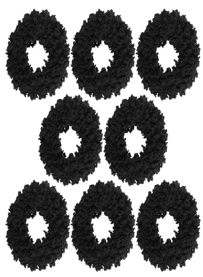 Ajcotahm 8PCS Plush Scrunchie Hair Ties, Large Black Fluffy Elastic Hair Bands, Soft Fuzzy Solid Color Cute Ponytail Holders Hair Accessories for Women and Girls - Image 1