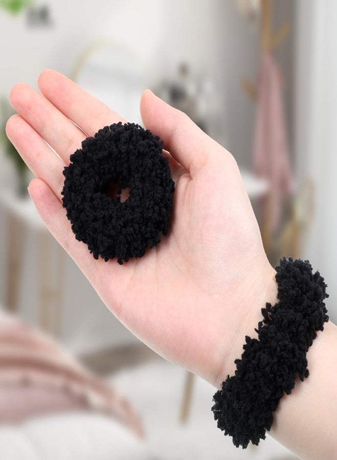 Ajcotahm 8PCS Plush Scrunchie Hair Ties, Large Black Fluffy Elastic Hair Bands, Soft Fuzzy Solid Color Cute Ponytail Holders Hair Accessories for Women and Girls - Image 3