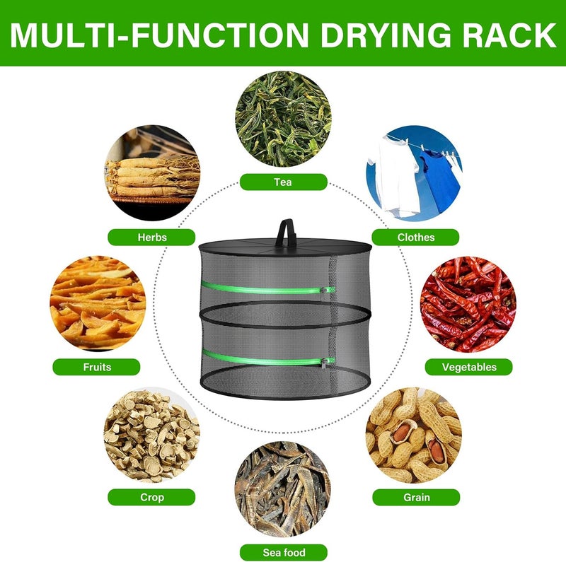 iPower 2ft 2Layer Foldable Herb Mesh Rack Hanging Drying Net with Zippers Heavy Duty Ring for Hydroponic Plant Free Storage Bag and Hook Included for Herbs Petals Plants Vegetables Fruits - Image 5