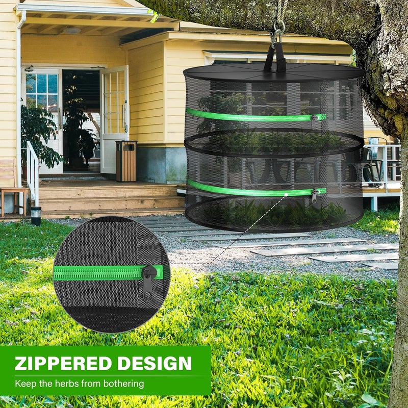 iPower 2ft 2Layer Foldable Herb Mesh Rack Hanging Drying Net with Zippers Heavy Duty Ring for Hydroponic Plant Free Storage Bag and Hook Included for Herbs Petals Plants Vegetables Fruits - Image 4
