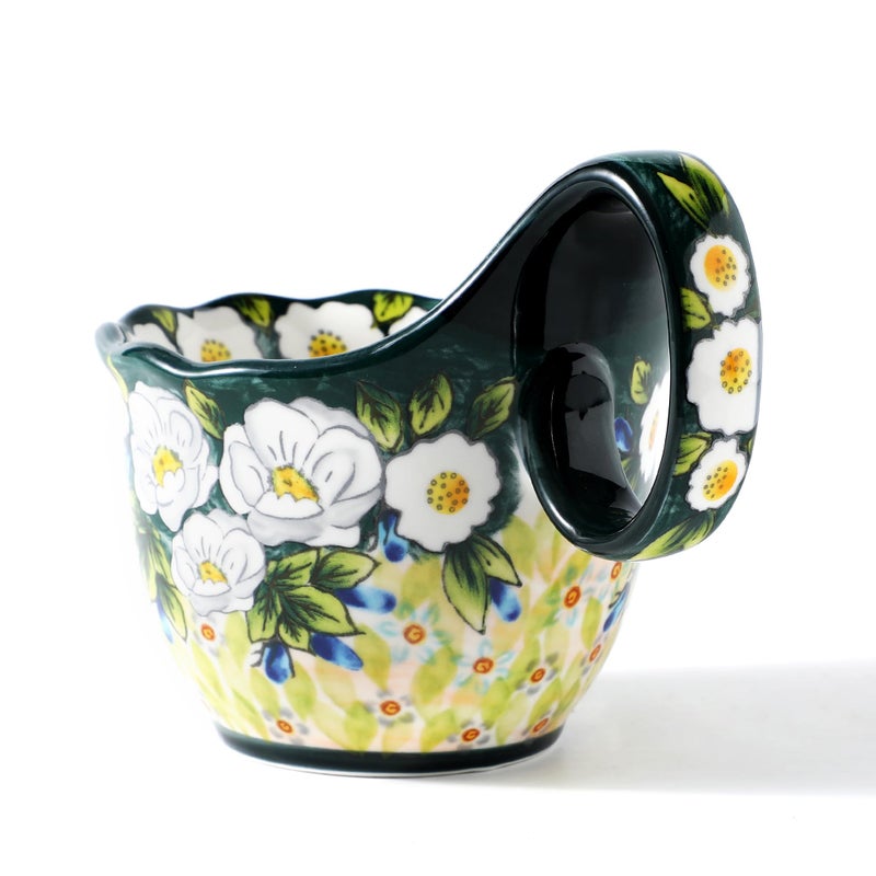ALMA 2025 Updated 18oz Soup Bowl Microwave Safe,Floral Green Soup Bowl with Loop Handle,Unique Cereal Bowl for Soup,Yogurt,Snack,Chip,Stew,Ice cream-Country Jasmine Theme - Image 2