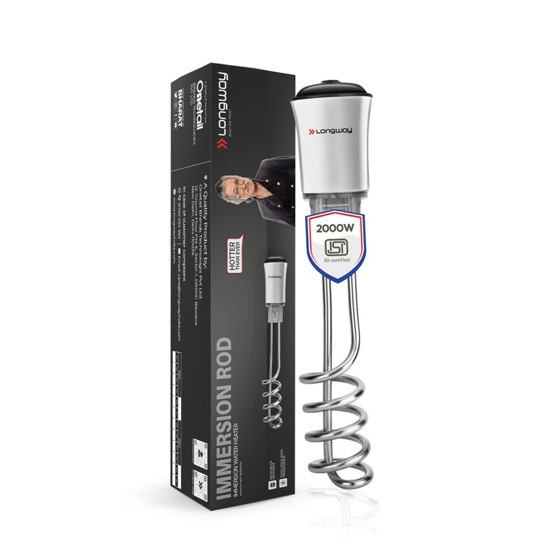 Longway LWIR01 2000W Immersion Water Heater | Anti-Corrosive & Shockproof Immersion Rod with Fast Heating Coil Technology | Nickel Plated | ISI Certified | 2 Years Replacement Warranty (White) - Image 5
