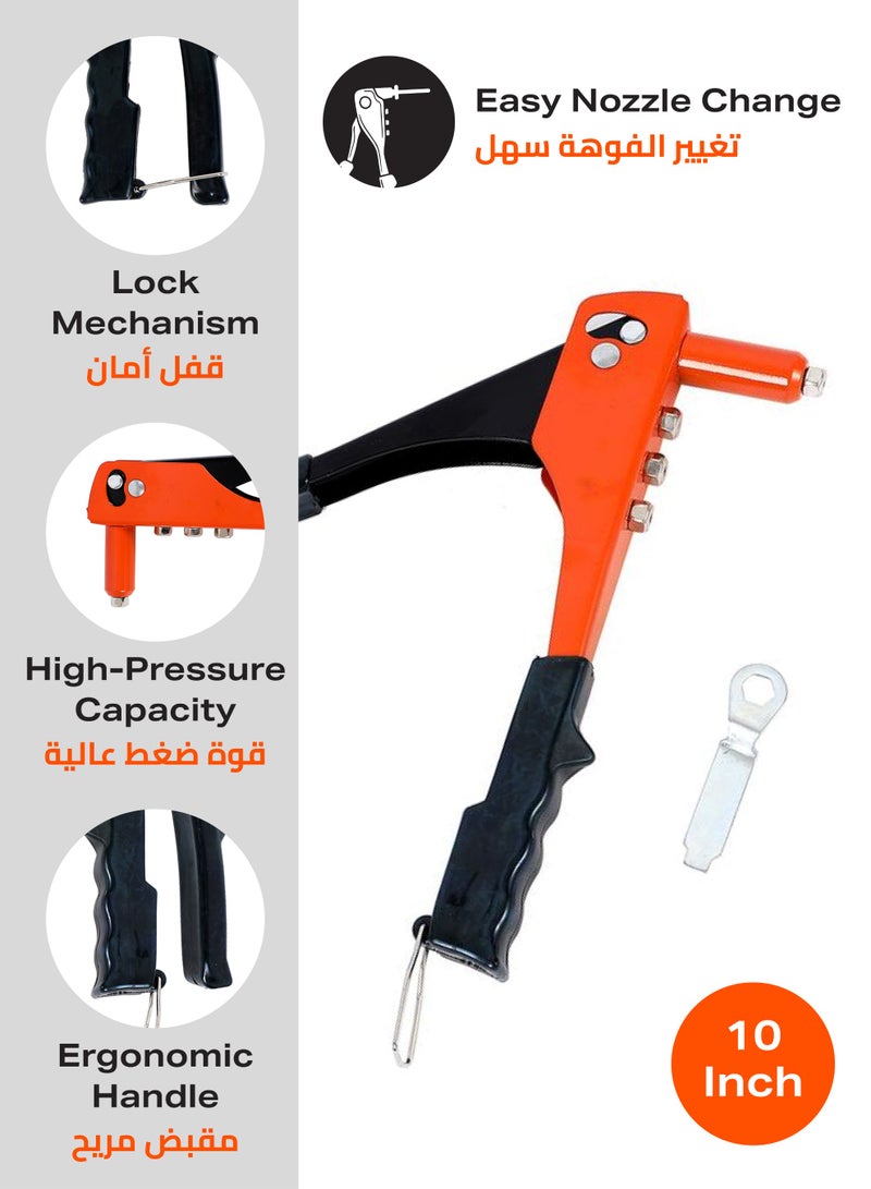 LAWAZIM Rivet Gun -10inch Orange- Heavy-Duty Manual Rivet Tool with Ergonomic Comfort Grip and Precision Riveting for Automotive, Metalworking, DIY Projects, Furniture Assembly, and Home Improvement - Image 2
