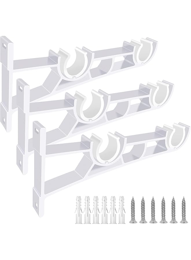 erorex Curtain Rod Bracket Double Curtain Rod Holder White Set of 3 Heavy Duty Curtain Rod Brackets Drapery Wall Rods Bracket Holders Curtain Rod Hooks for 1in Curtain Rods 