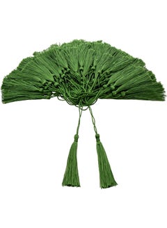 100 Pieces Medium Green Color Tassels 13cm/5-Inch Silky Handmade Soft Tassels Floss Bookmark Tassels with 2-Inch Cord Loop for Jewelry Making, DIY Projects, Bookmarks