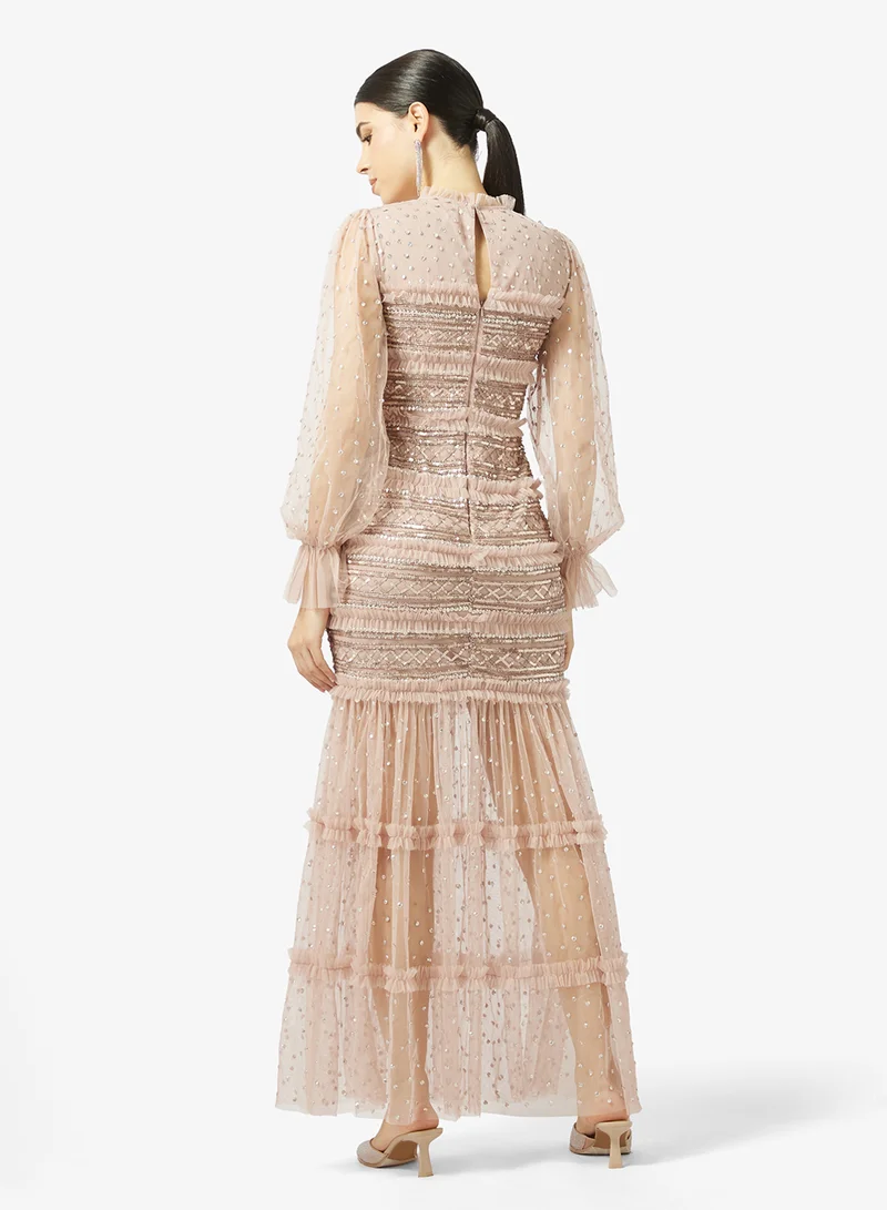 Maya Long Sleeve Embellished Tulle Maxi