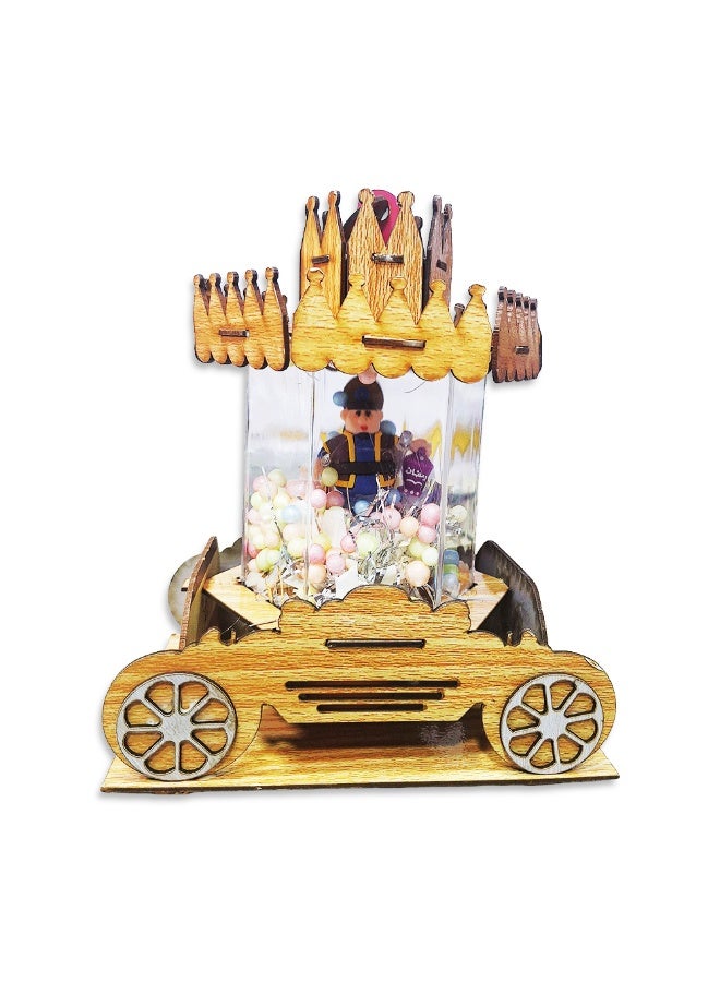 Ramadan Cart Decoration with Wooden Design, Musical & Light Up Medium Ramadan Display Stand 28×17 CM , Festive Table Decor for Sweets, Gifts & Ramadan Celebrations - Multicolour - Image 3