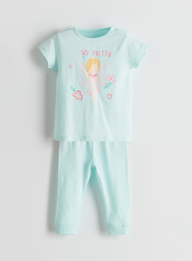 LC WAIKIKI Baby Girls' Crew Neck Printed Top and Leggings 2-Piece Summer  Set  - Image 1