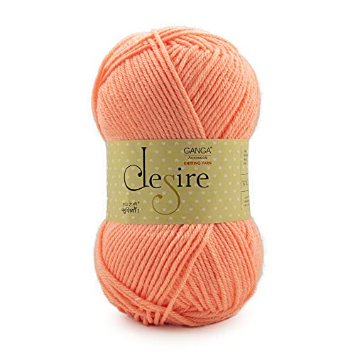 Ganga Acrowools Acrylic Desire Hand Knitting and Crochet Yarn. Pack of 1 Ball - 100Gms. Shade No - Dsr017, Orange - Image 1