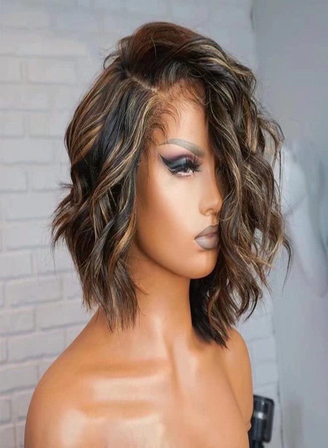 ten chopsticks Colored Ombre Bob Short Loose Wave 13X6 HD Transparent Lace Frontal Wig Human Hair Wigs Pre Plucked Bleached Knots 1B 27 Color Honey Blonde Short Wavy Brazilian Virgin Human Hair Wig 150 Density 8" - Image 1