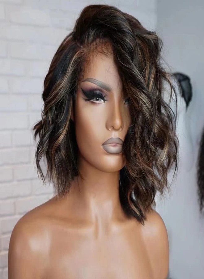 ten chopsticks Colored Ombre Bob Short Loose Wave 13X6 HD Transparent Lace Frontal Wig Human Hair Wigs Pre Plucked Bleached Knots 1B 27 Color Honey Blonde Short Wavy Brazilian Virgin Human Hair Wig 150 Density 8" - Image 3