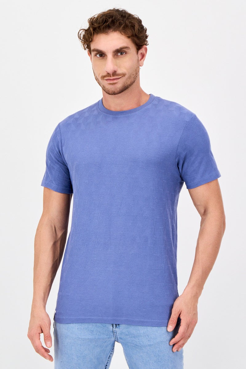 Threadbare Men Crew Neck Short Sleeve Textured T-shirt, Sage Blue - Image 1
