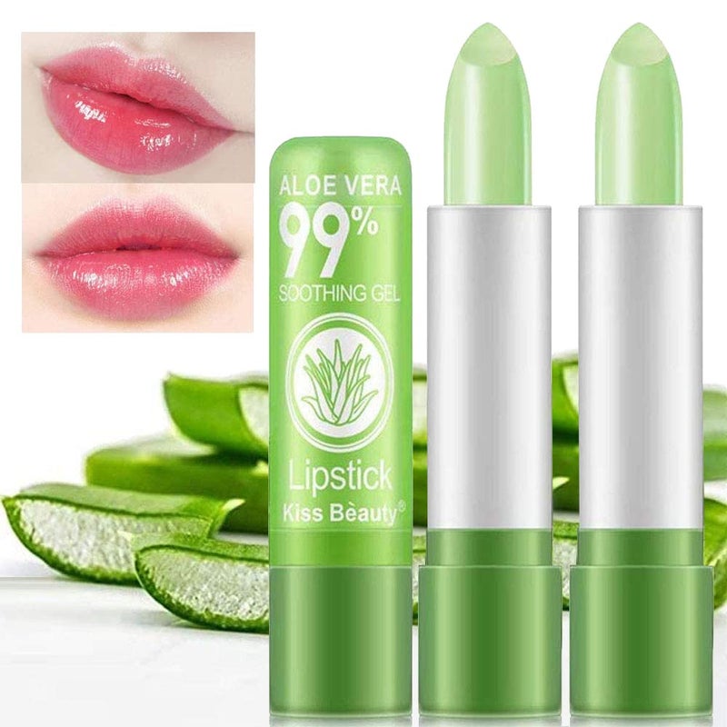 firstfly 2 Pack Aloe Vera Lipstick, Long Lasting Nutritious Lip Balm Lips Moisturizer Magic Temperature Color Change Lip Gloss - Image 1